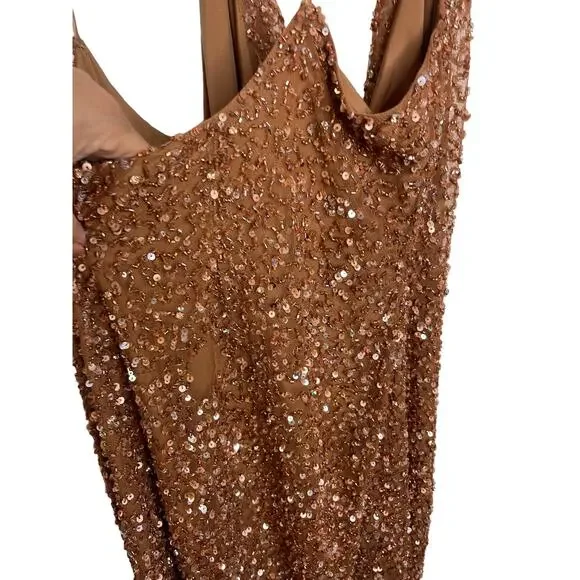 Revolve Retrofete Mich Beaded Sequin Mini Dress Cowl Neck Bronze Size Medium - Picture 9 of 15